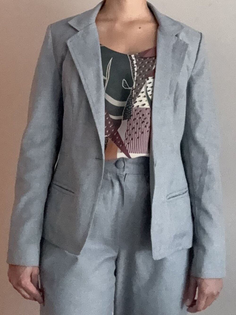 Light Grey Tailored Blazer – Single Button Structured Suit Jacket